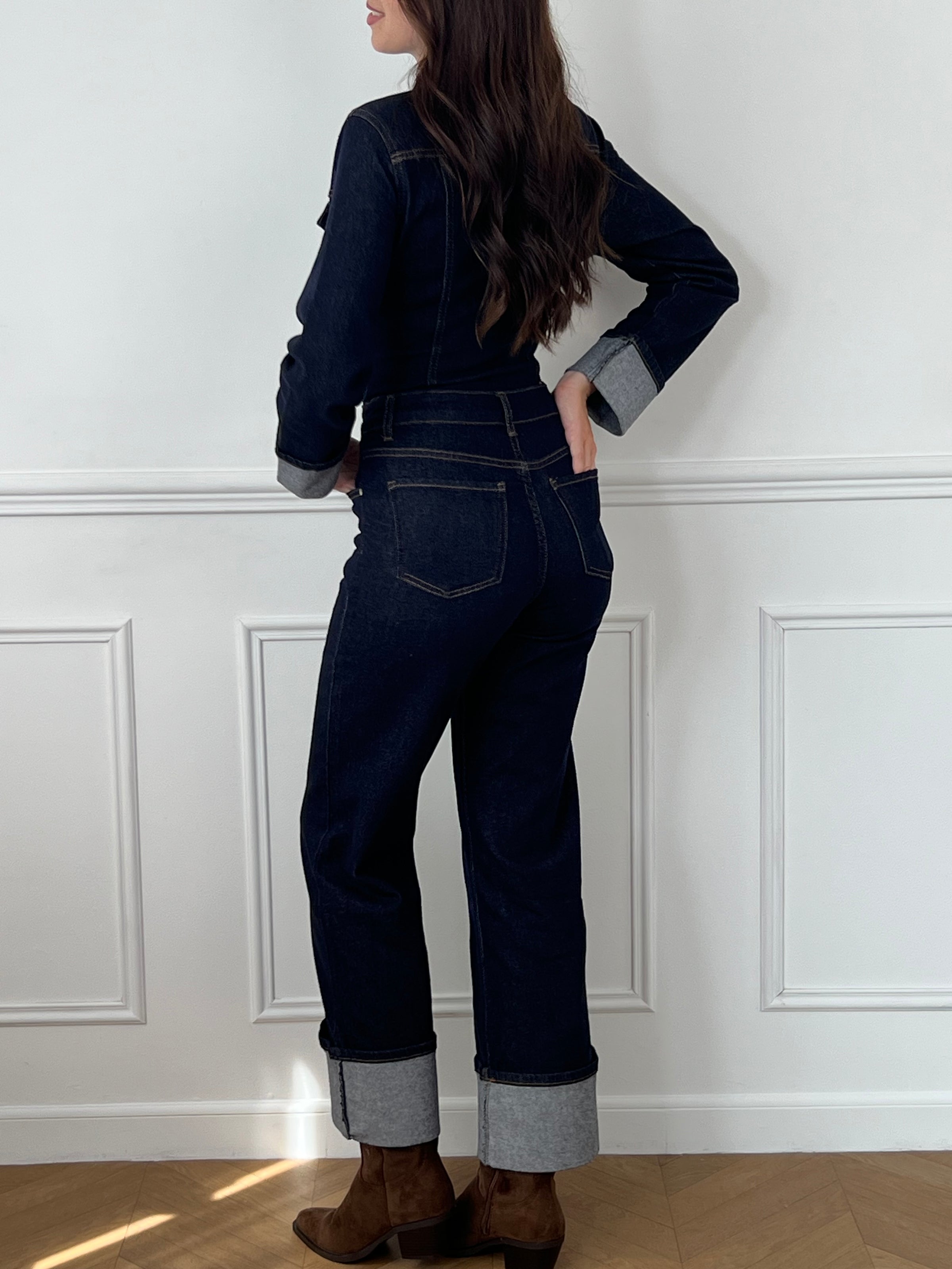 Combinaison en jean bleu foncé grande taille : Lona