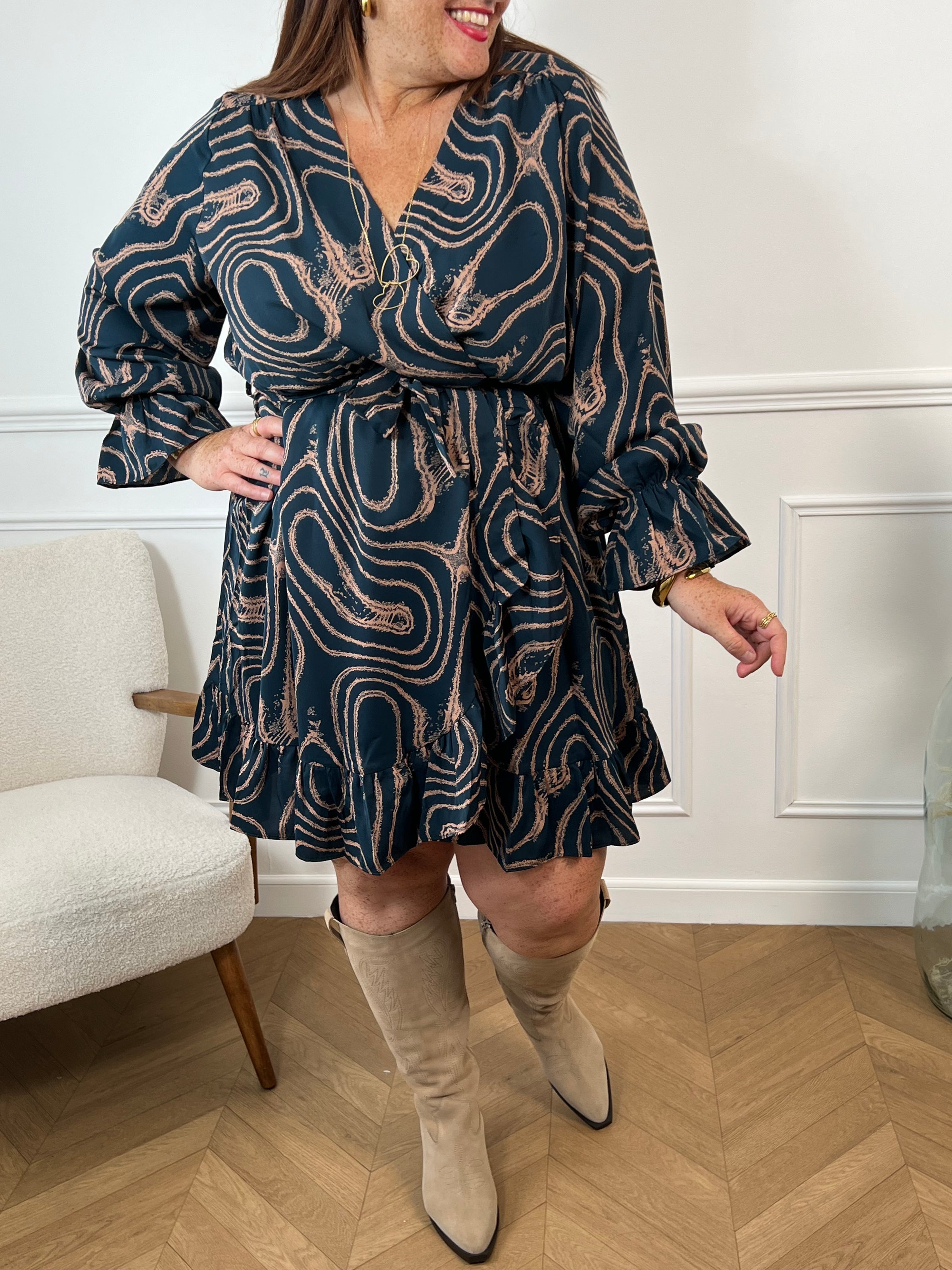 Robe courte verte à motifs Curve : Soneli