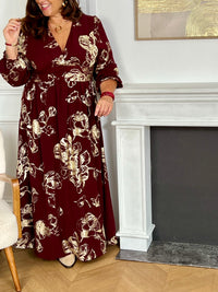 Robe longue bordeaux à détails dorés Curve : Eloise