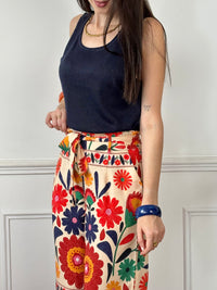 Ce pantalon coloré Teiva pour femme allie confort et style avec sa coupe ample et sa taille élastique au dos. Pratique, il dispose de passants pour ceinture accompagnés d’une ceinture amovible, ainsi que de deux poches latérales. Ses motifs floraux apportent une touche fraîche et féminine à votre tenue, idéale pour un look décontracté et élégant au quotidien.