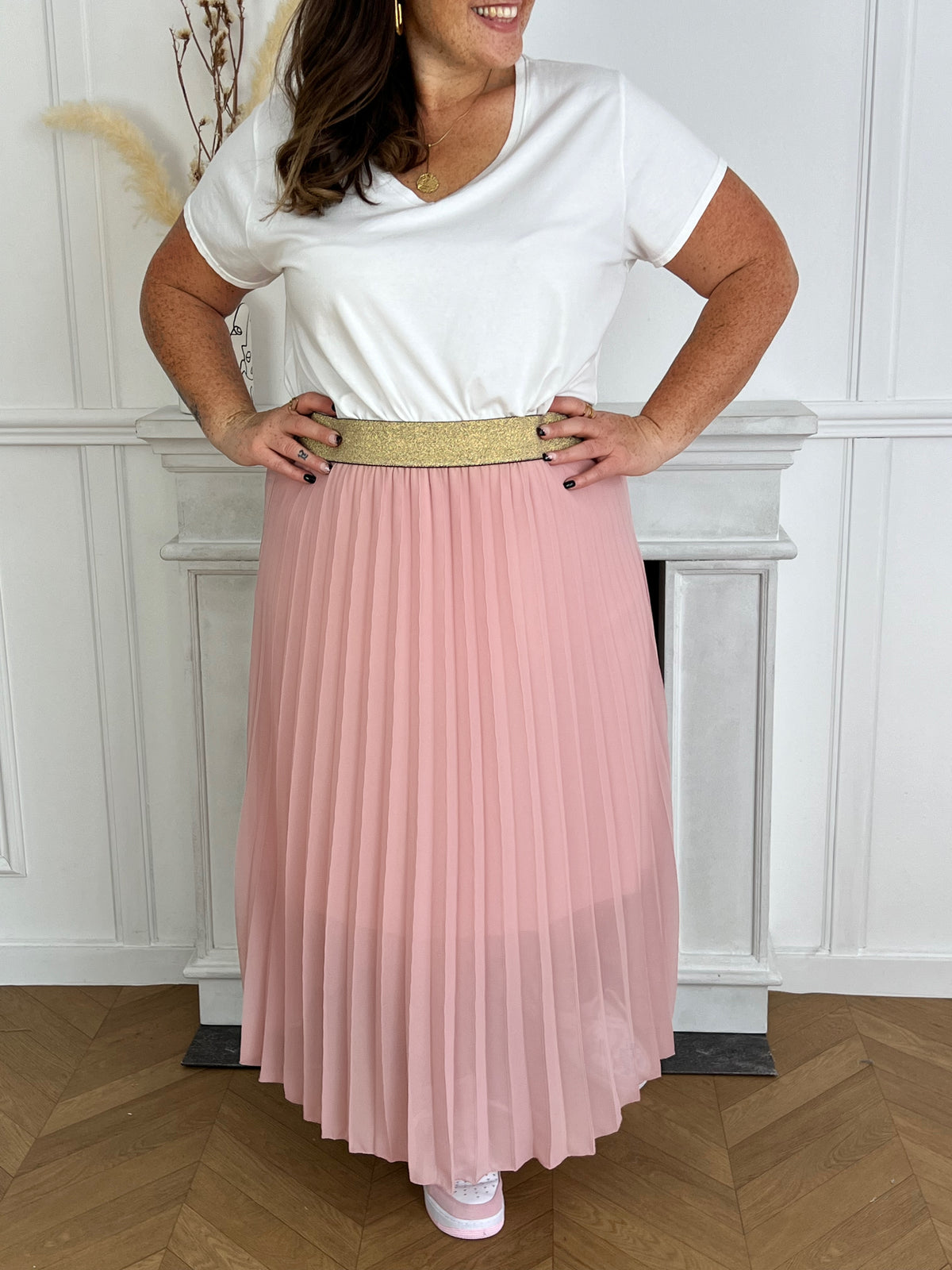 Jupe longue plissée rose pâle : Rania