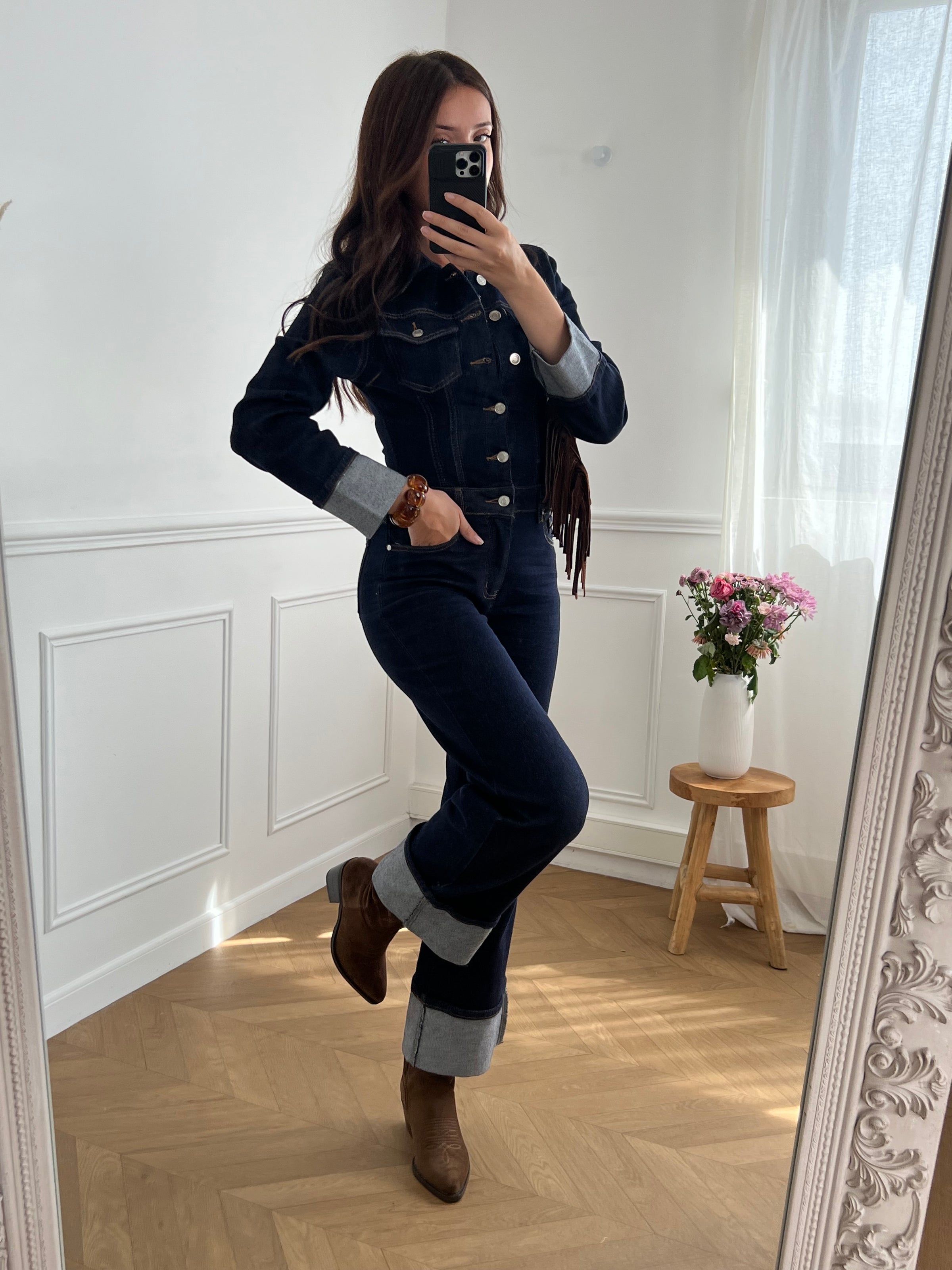 Combinaison en jean bleu foncé grande taille : Lona