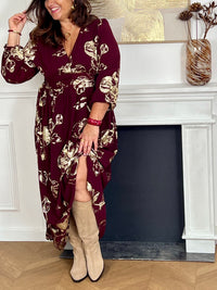 Robe longue bordeaux à détails dorés Curve : Eloise