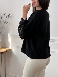Pull noir manches dentelle : Mael