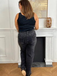 Découvrez le jean gris foncé grande taille Célestine, conçu pour allier confort et style. Sa coupe droite offre une silhouette élégante et facile à porter au quotidien. Pratique, il dispose de deux poches à l'avant et à l'arrière pour garder vos essentiels à portée de main.