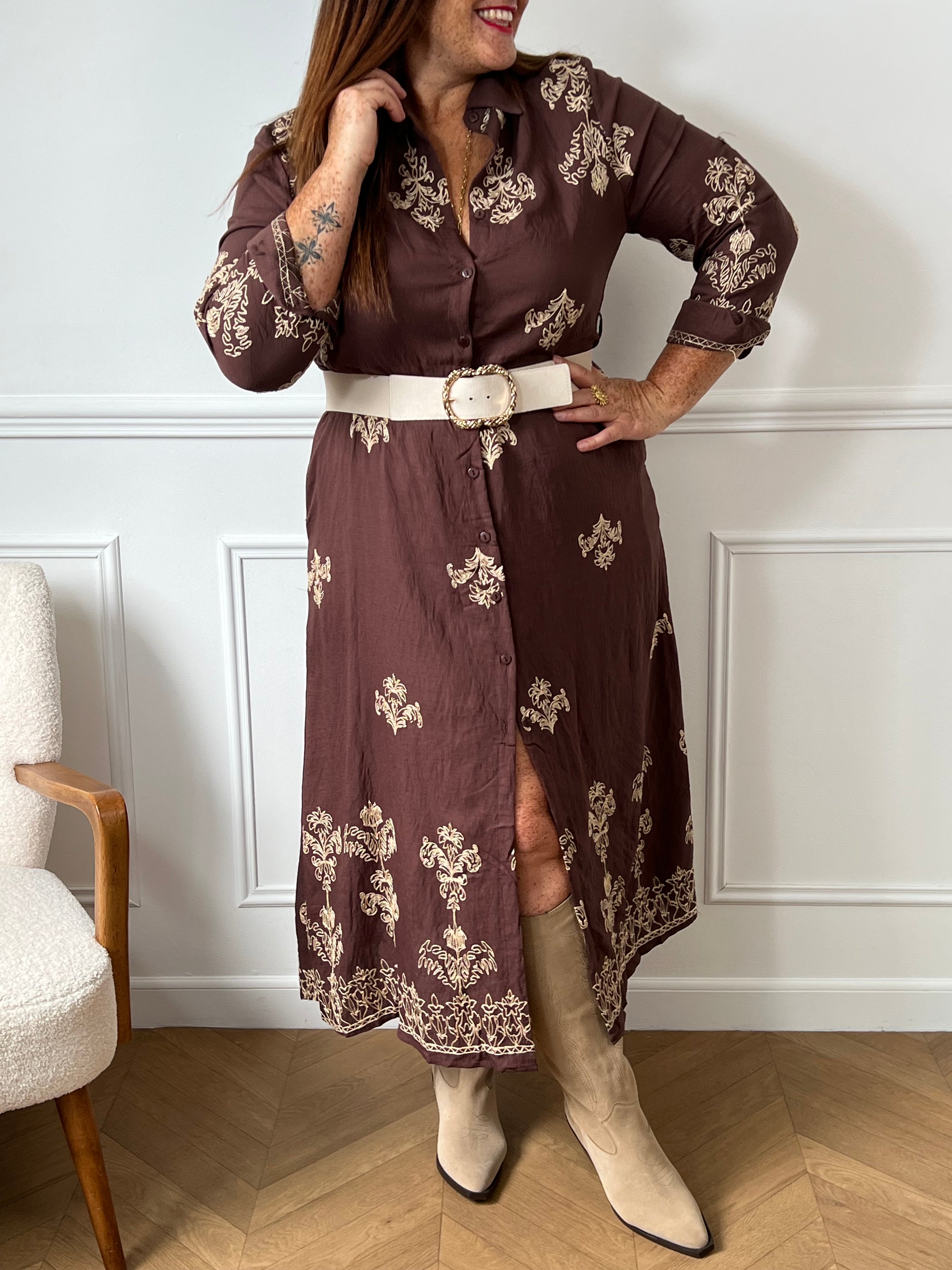 Robe marron à motifs grande taille : Nesia