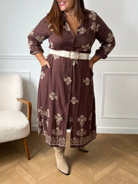 Robe marron à motifs grande taille : Nesia