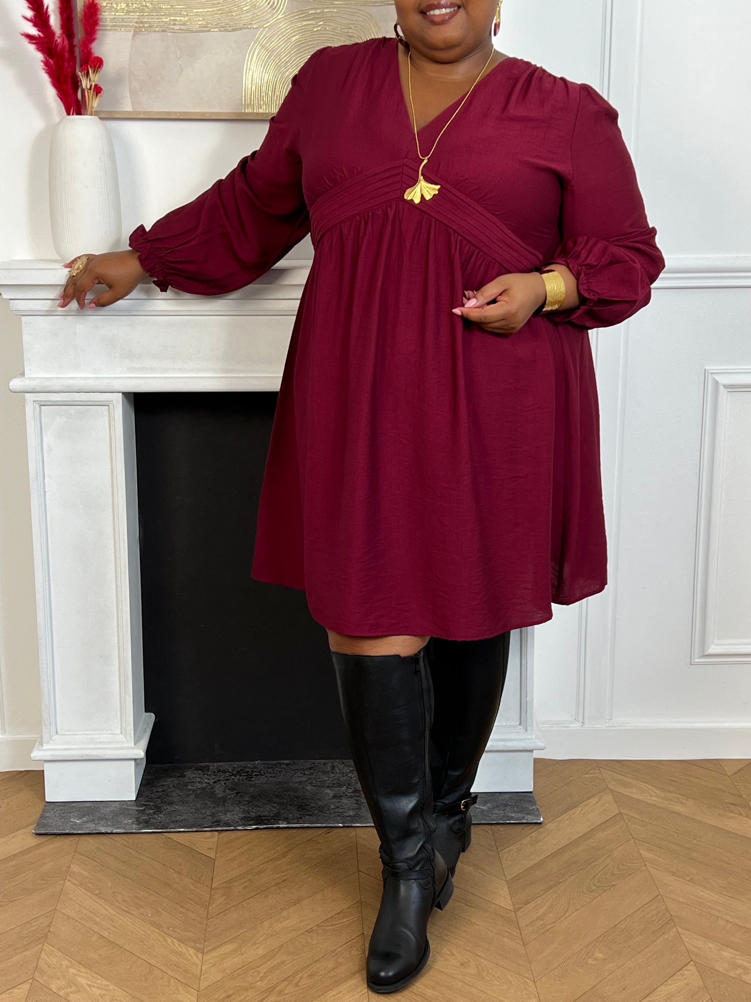 Robe courte prune grande taille : Alexandra