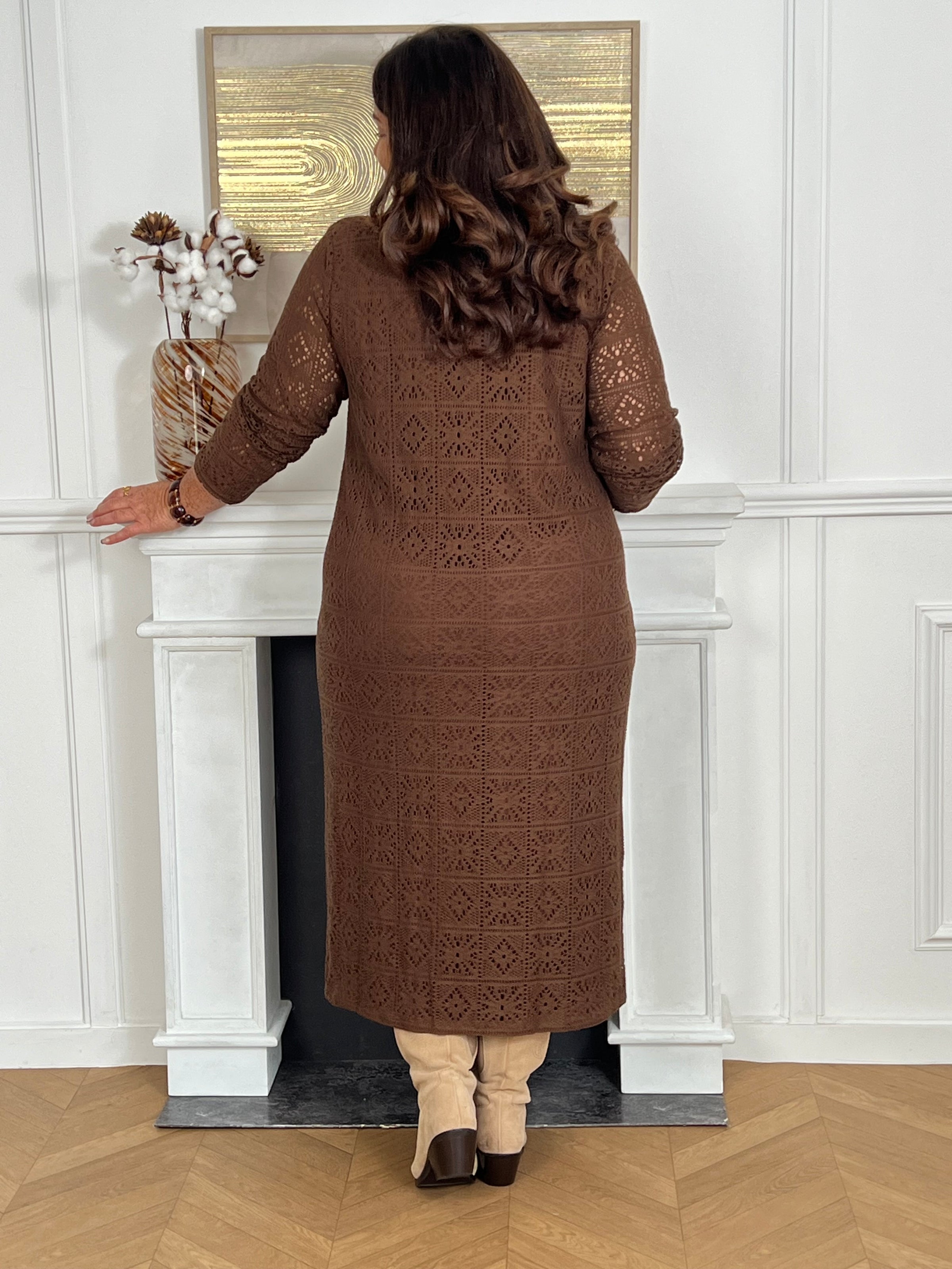 Robe longue marron en broderie grande taille : Venus