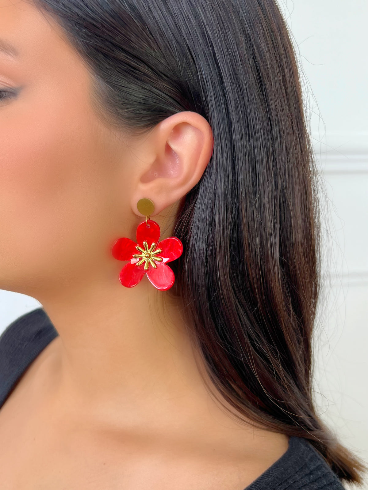 Boucles d'oreilles fleur rouge : Dorine