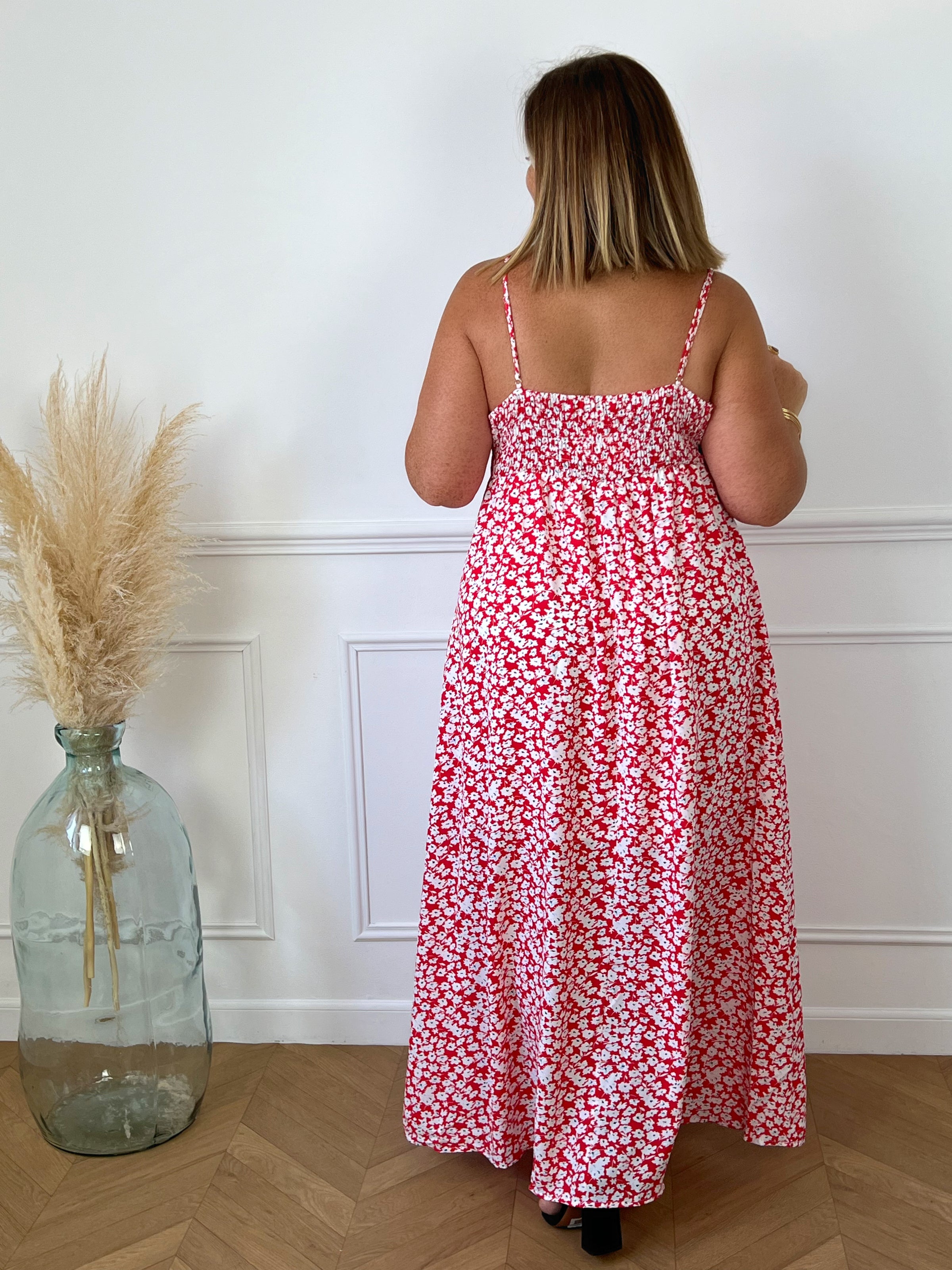 Robe longue rouge à motifs Grande taille : Djena
