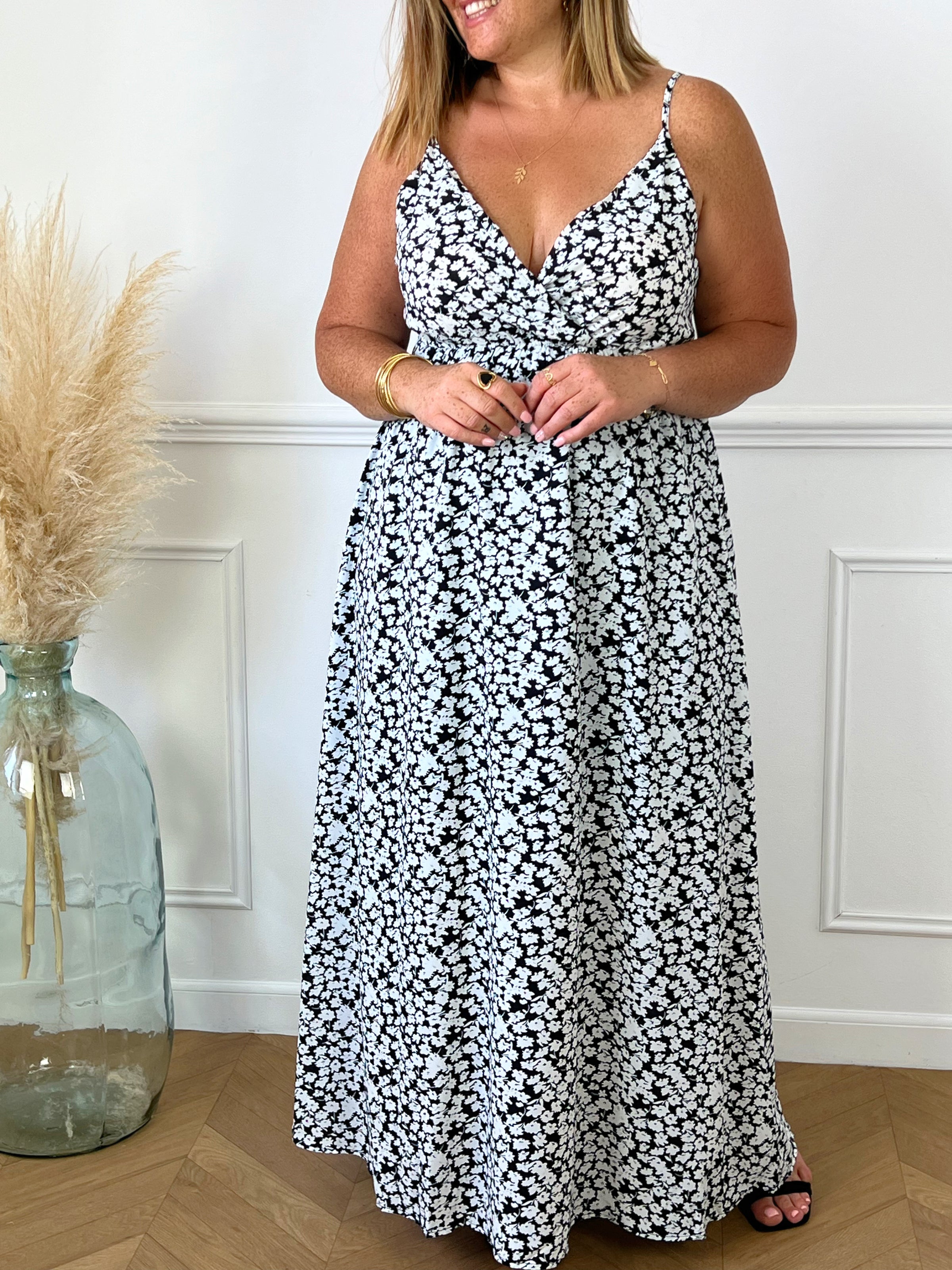 Robe longue noire à motifs Grande taille : Djena