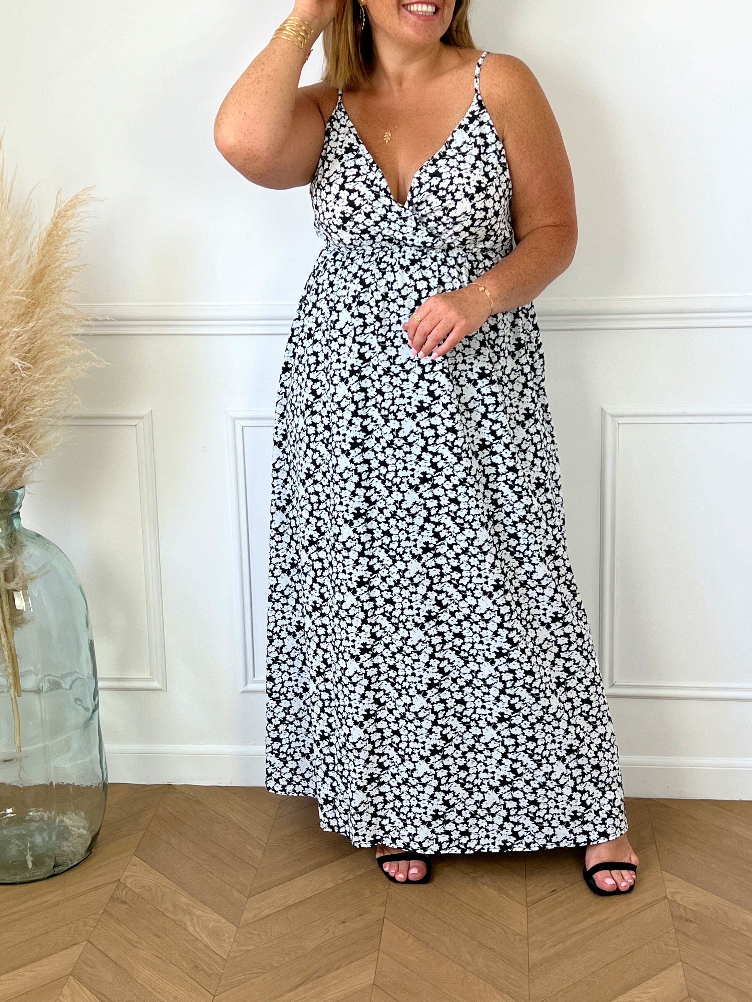 Robe longue noire à motifs Grande taille : Djena