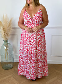 Robe longue rouge à motifs Grande taille : Djena