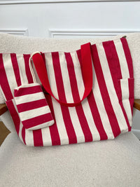 Red and ecru tote bag: Liaur