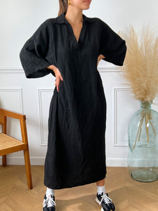Robe longue noire en gaze de coton : Odelia