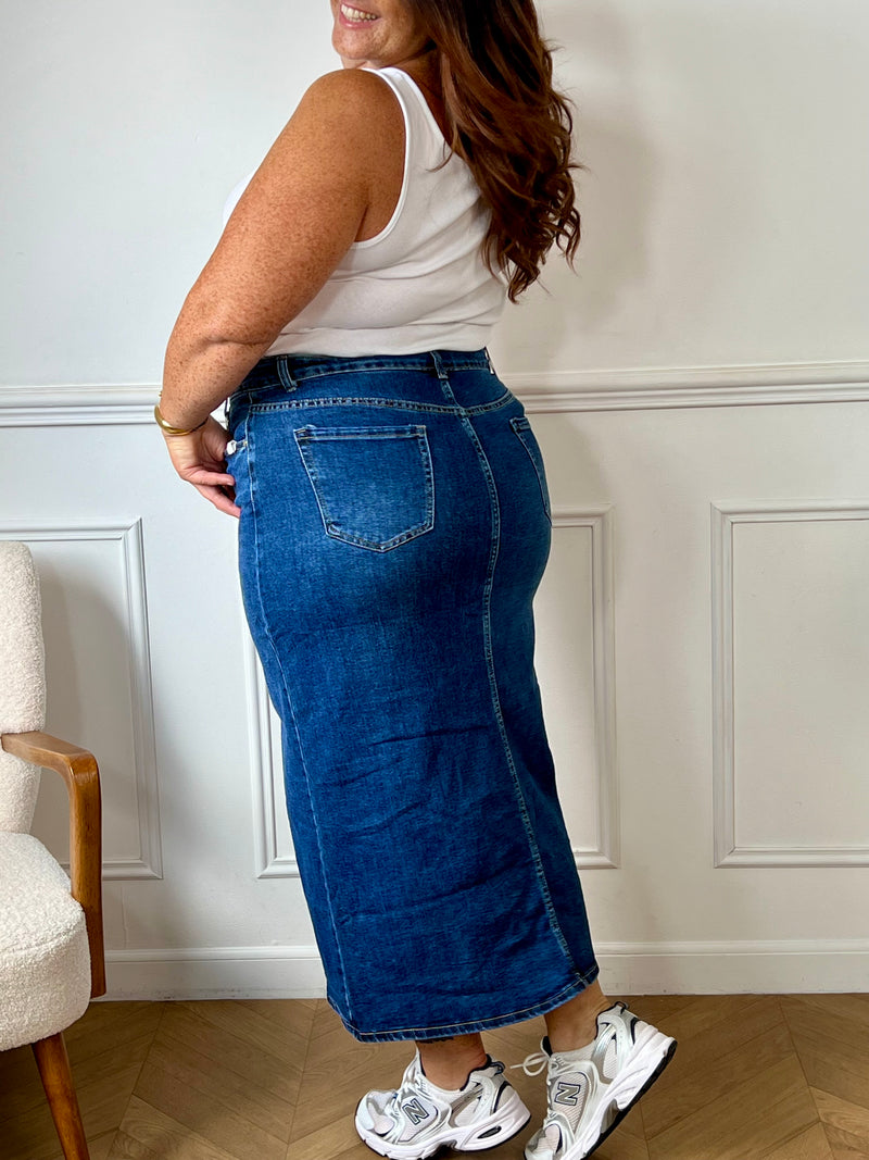 Jupe longue bleu foncé en jean : Amber
