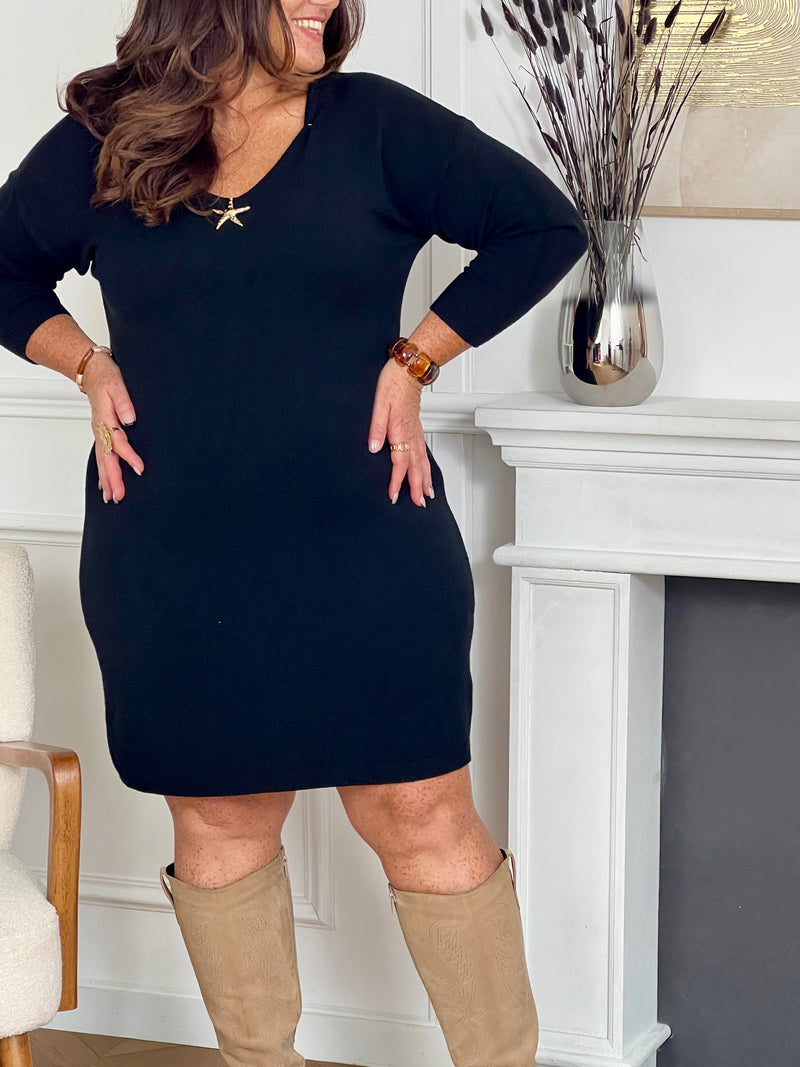 Robe pull noire grande taille : Amalia