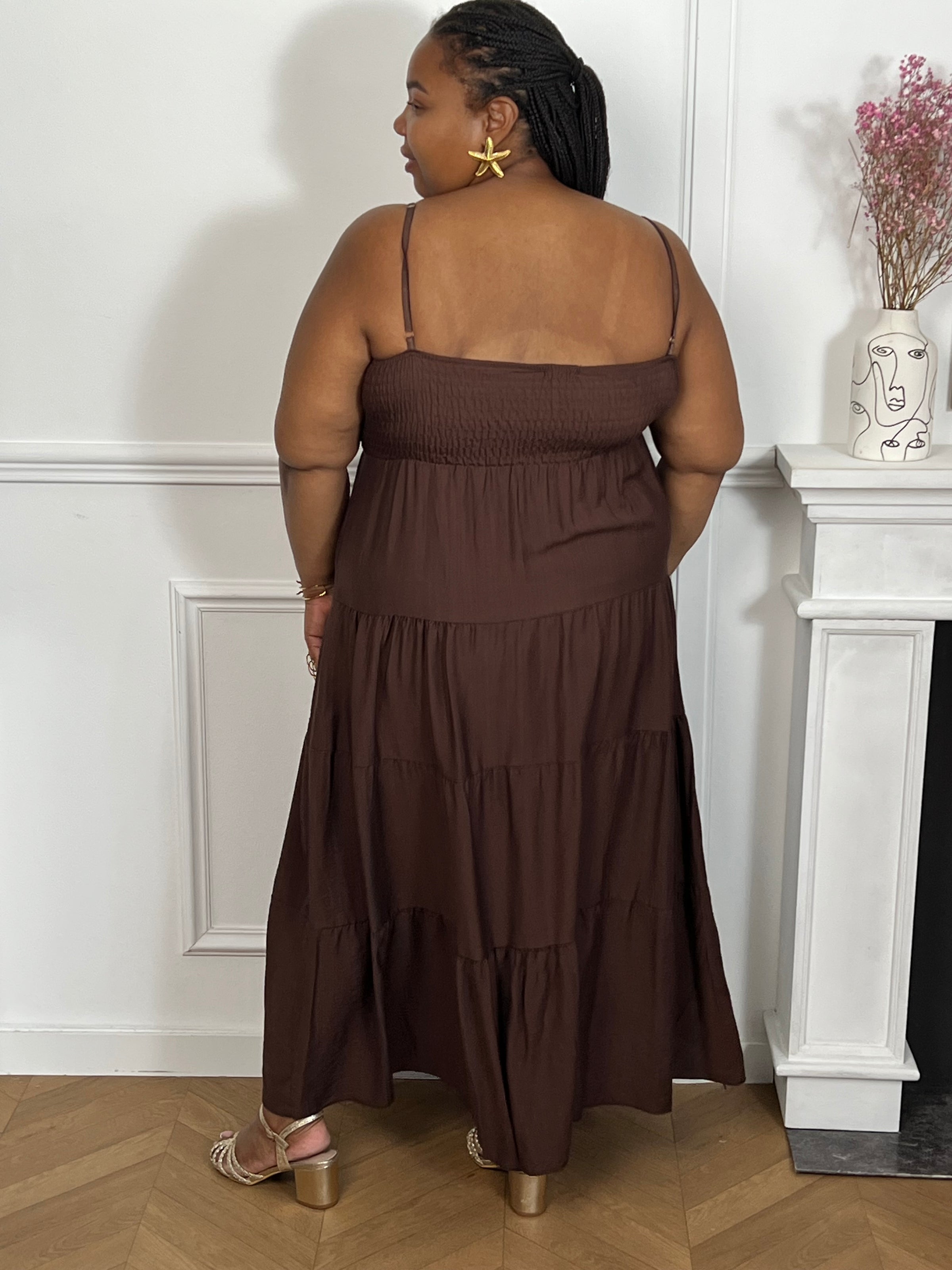 Robe longue marron grande taille : Loetitia