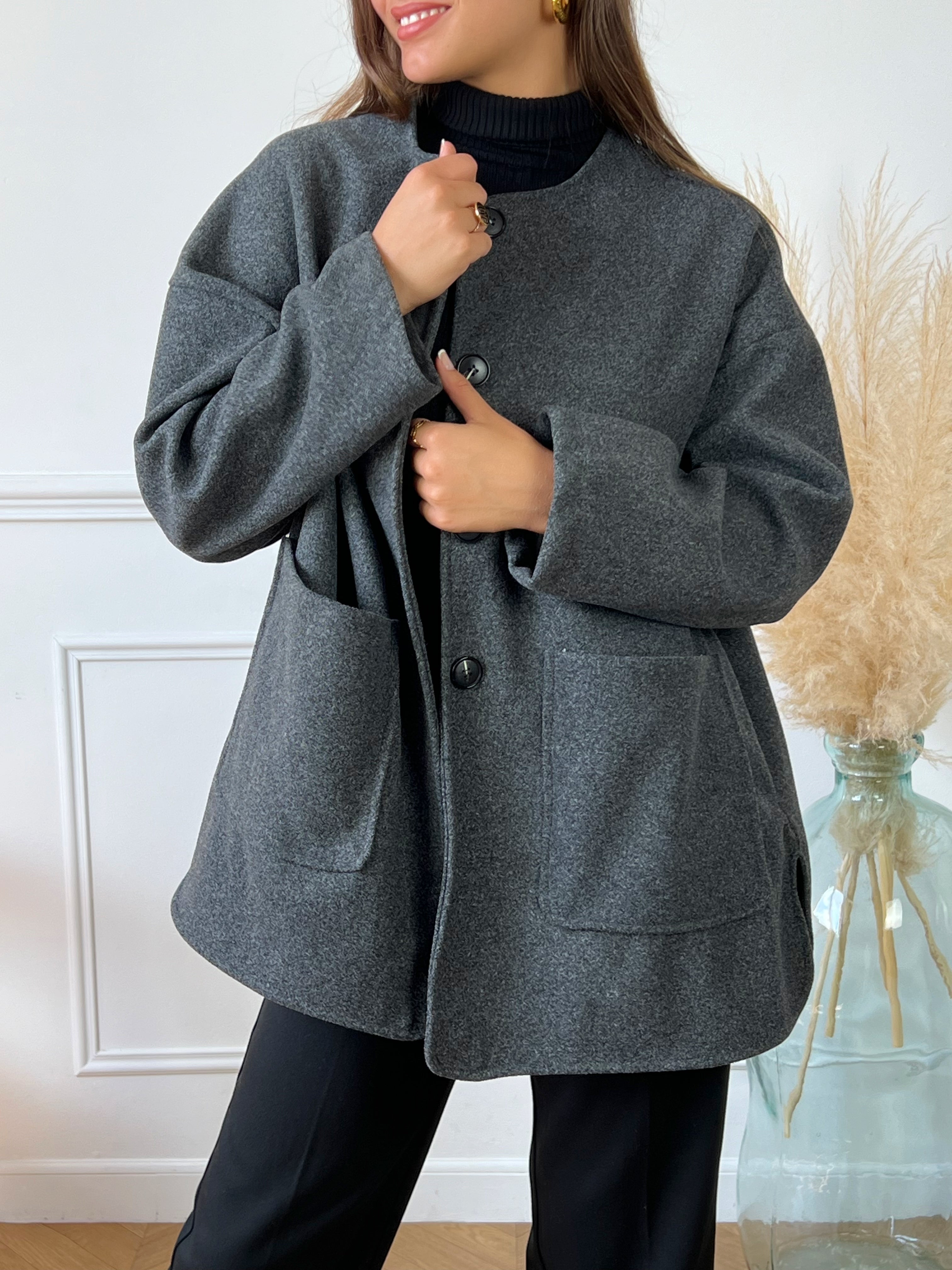 Manteau court gris pour femme Lo cia