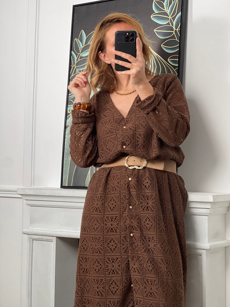 Robe longue marron en broderie : Venus