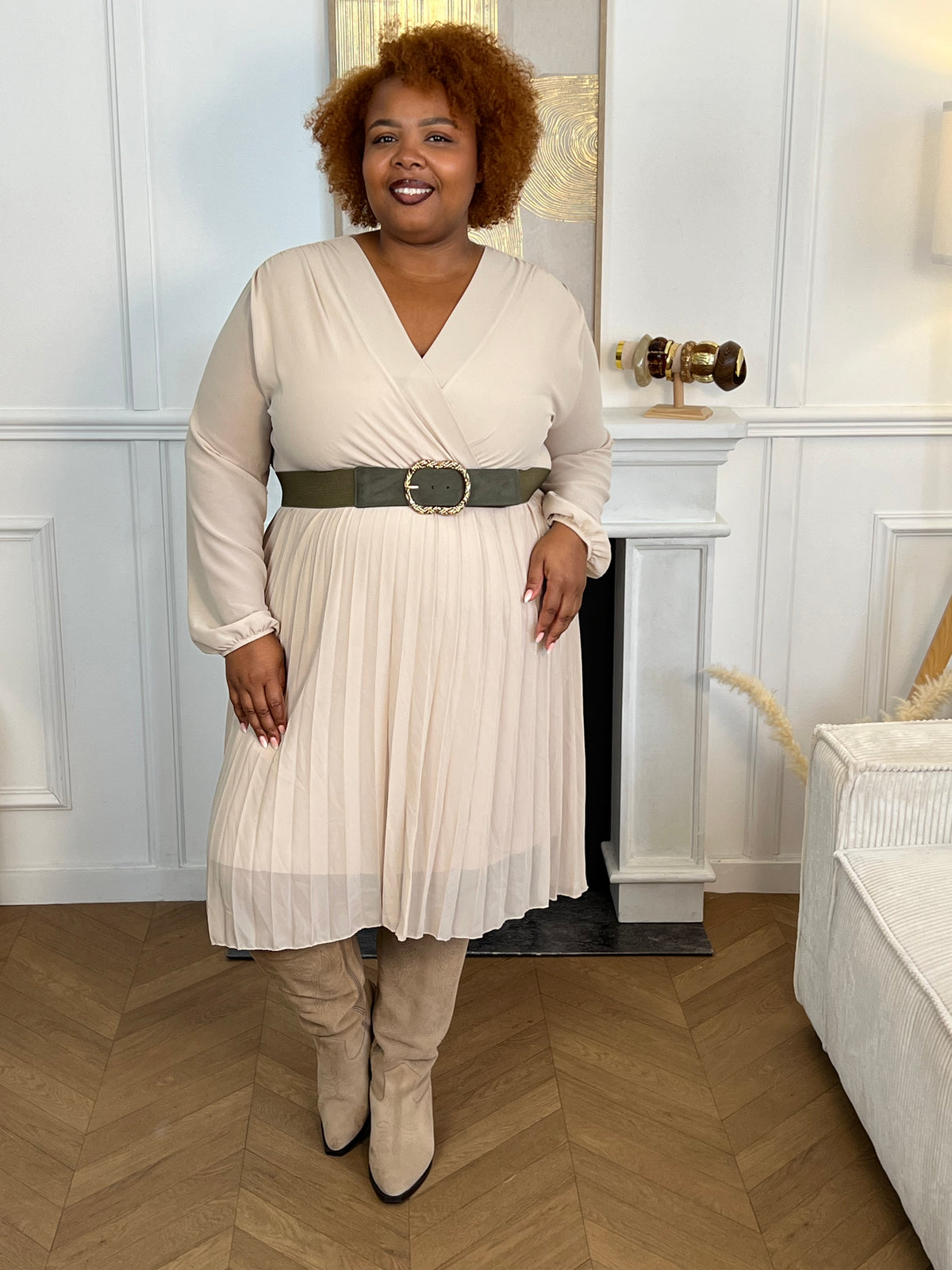 Robe courte beige grande taille : Ophelie