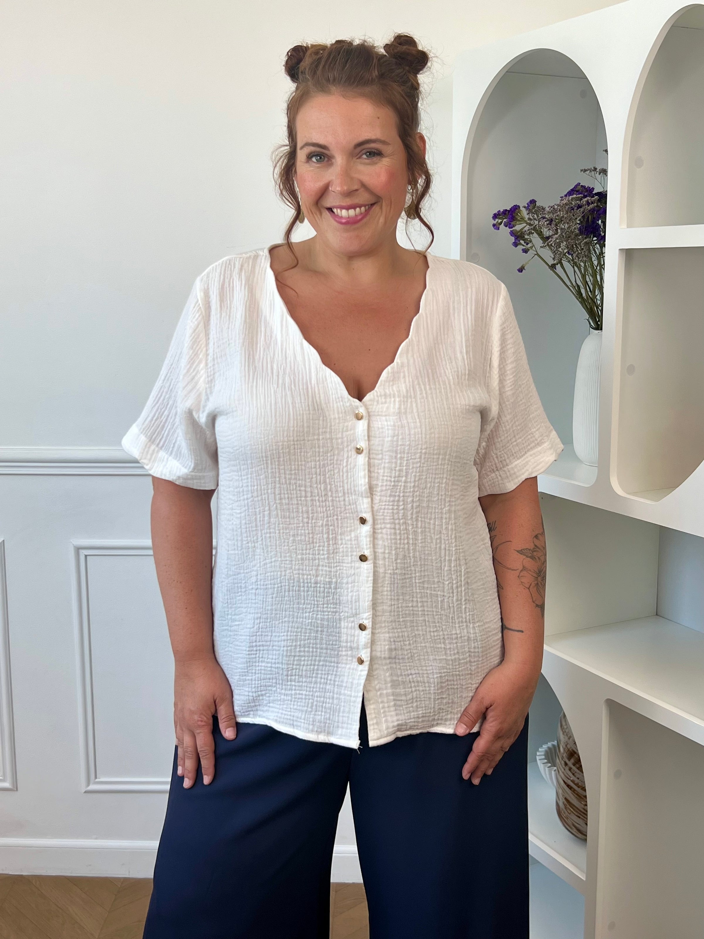 Chemise écrue en gaze de coton grande taille : Kira