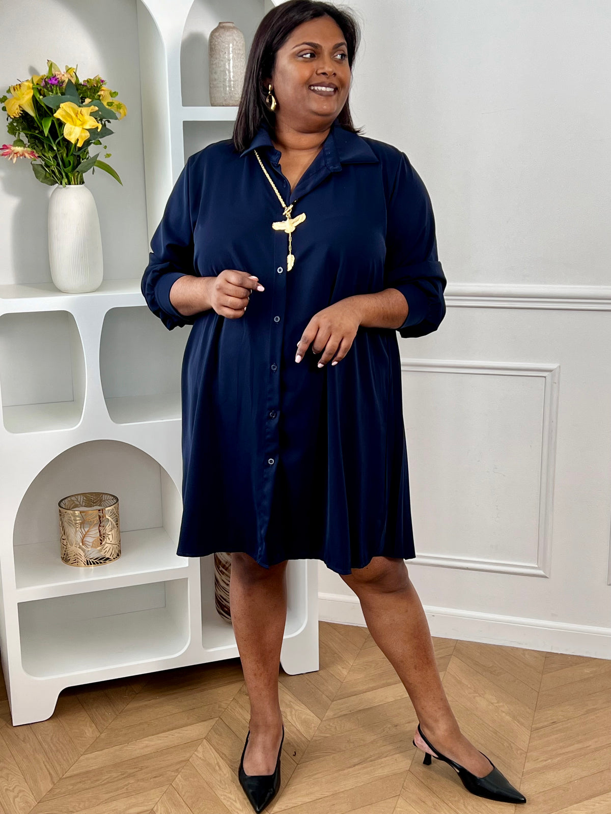 Robe chemise courte bleu marine grande taille : Aziel