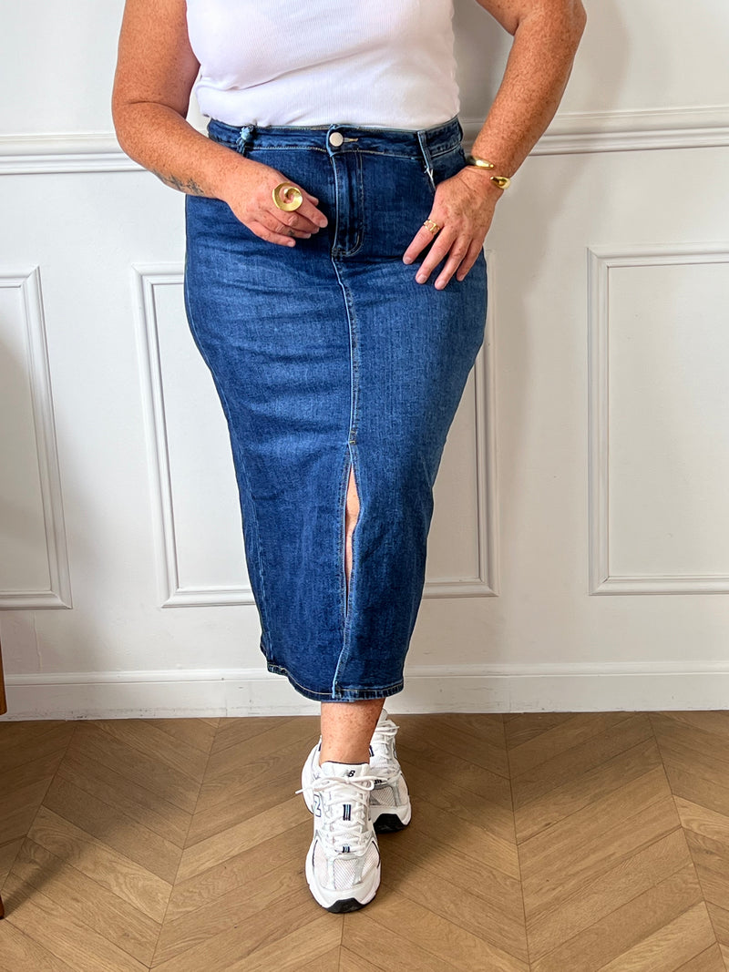 Jupe longue bleu foncé en jean : Amber
