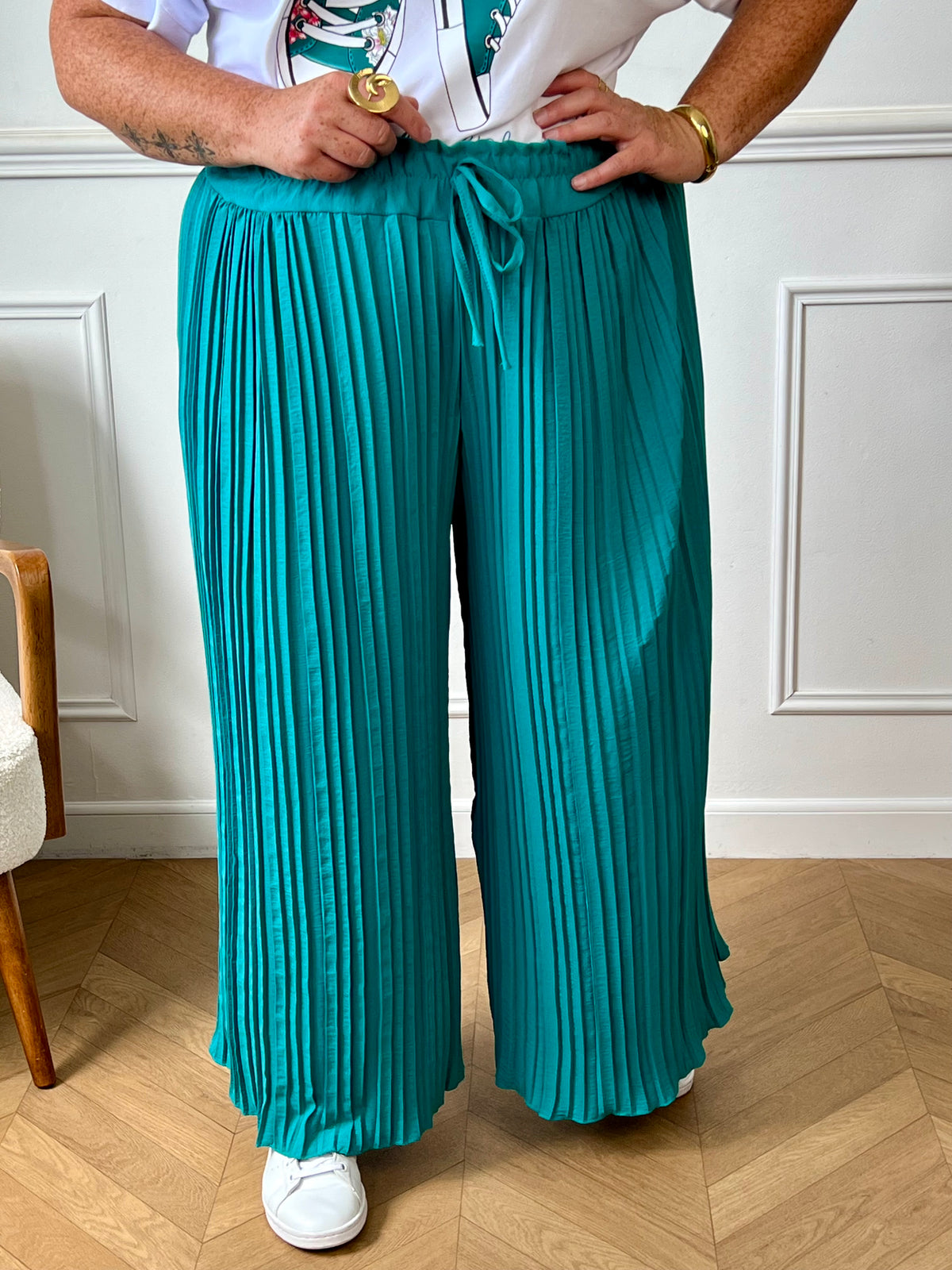 Pantalon fluide bleu canard plissé : Loresa