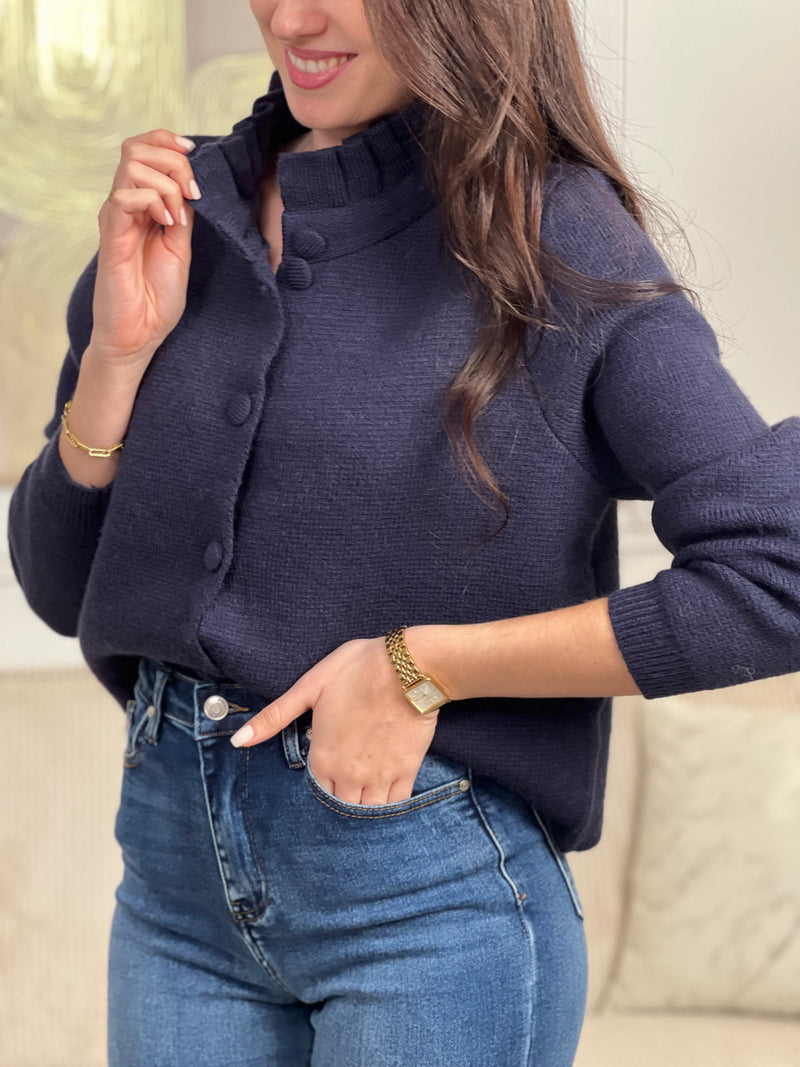 Découvrez le Gilet Lilou, une pièce incontournable pour votre garde-robe. Confectionné en bleu élégant, ce gilet arbore des manches longues avec poignets légèrement resserrés pour un ajustement flatteur.