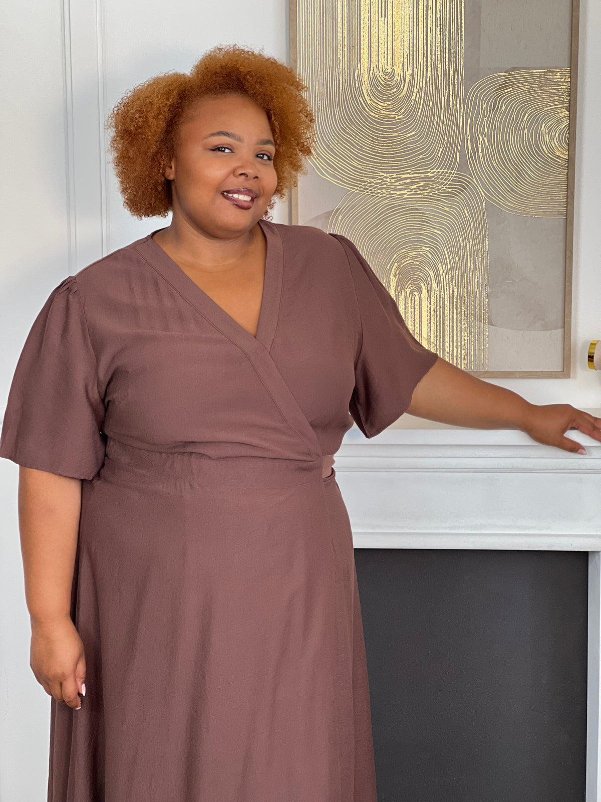Robe portefeuille marron grande taille : Cassiope