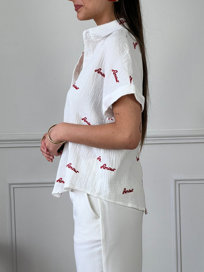 Chemise écrue et rouge en gaze de coton : Bethany