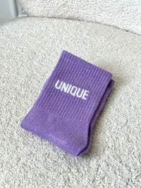 Shiny purple socks: Unique