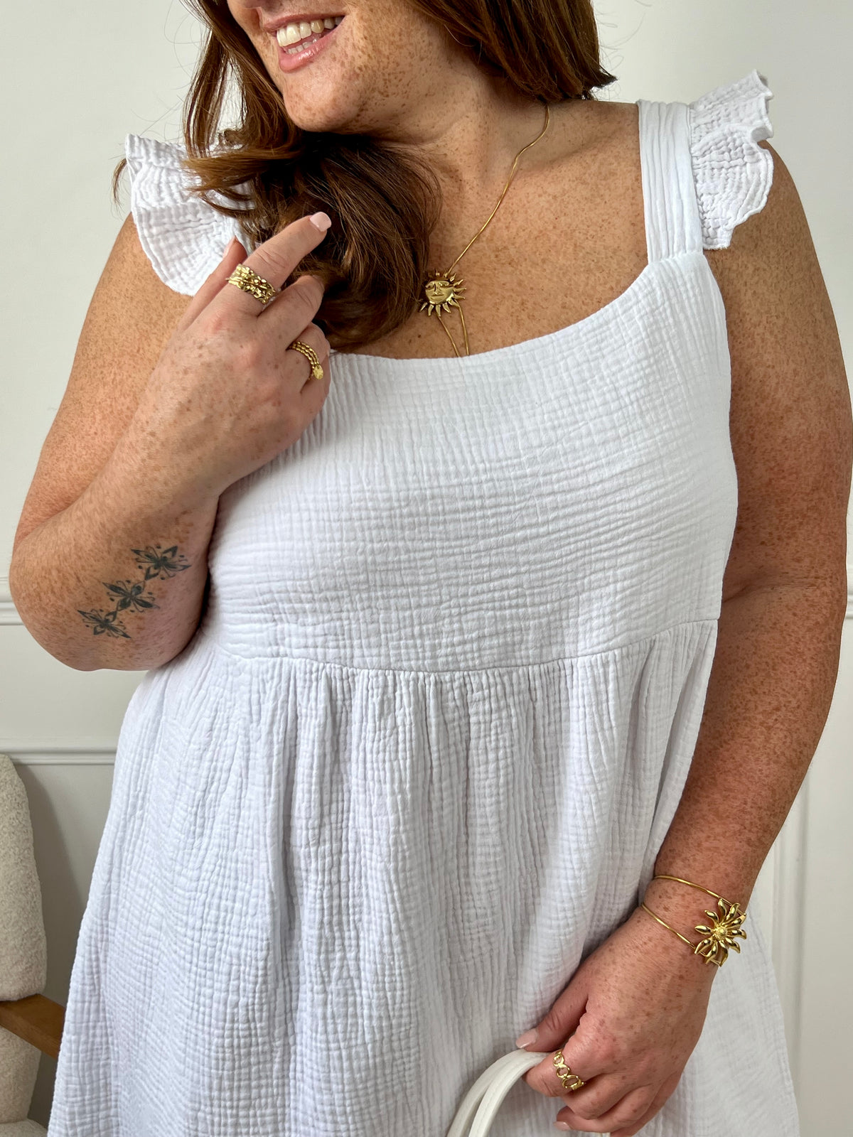 Robe courte blanche doublée en gaze de coton : Amia