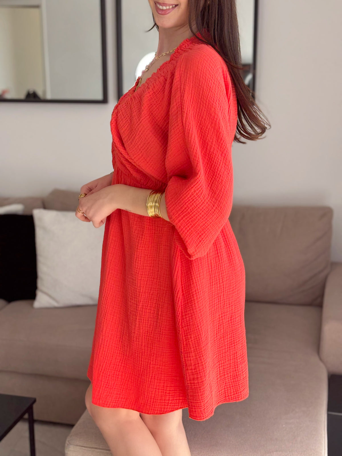 Robe corail gaze de coton : Laetitia