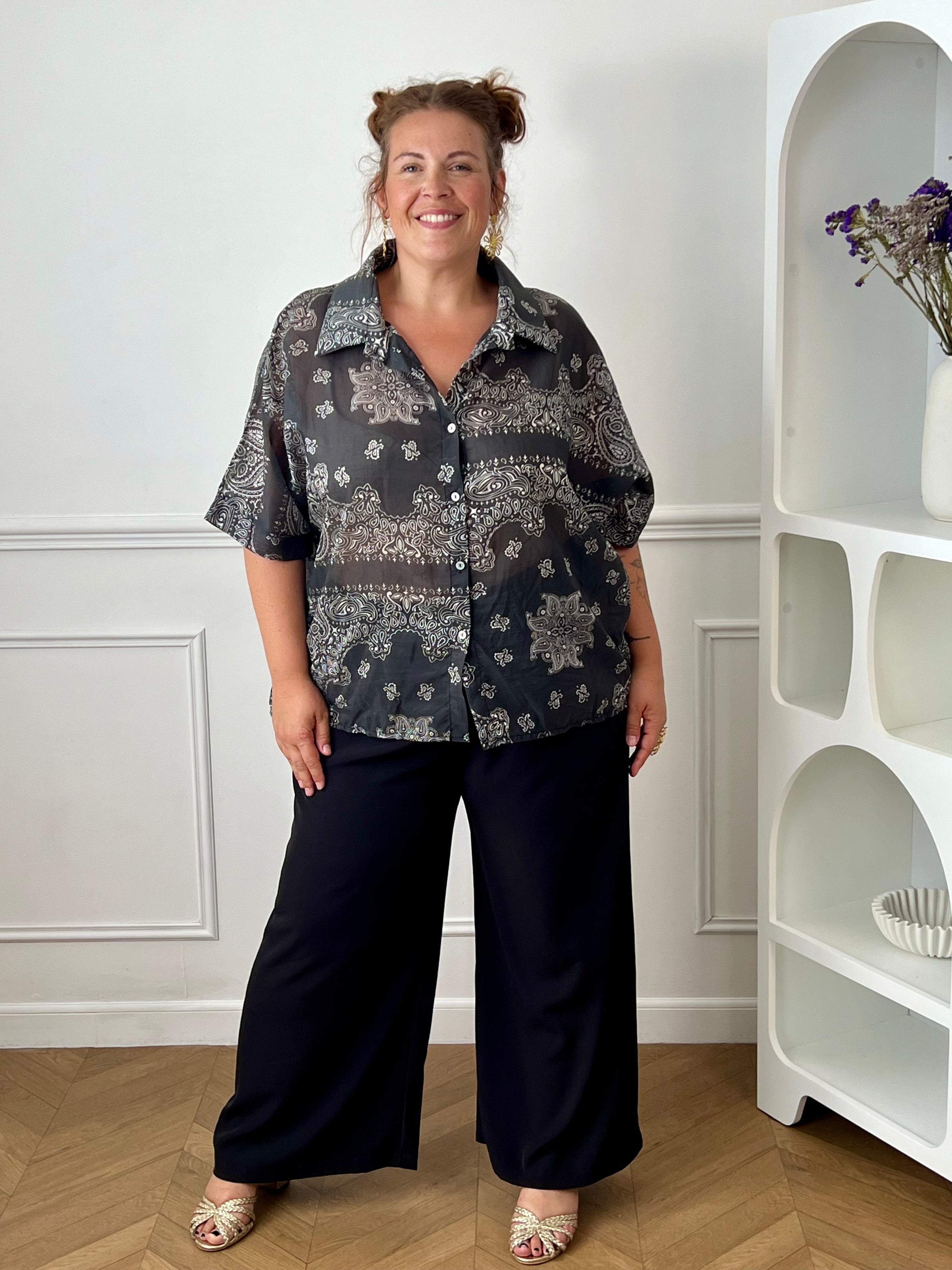 Chemise grise à motifs grande taille : Nova