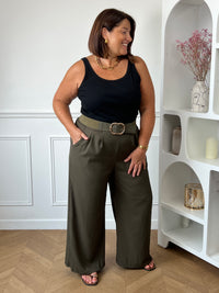 Pantalon kaki foncé coupe droite grande taille : Elie