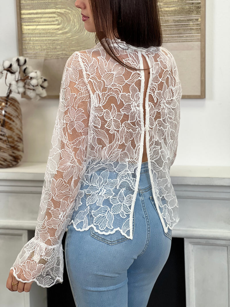 Blouse écrue en broderie : Evelina