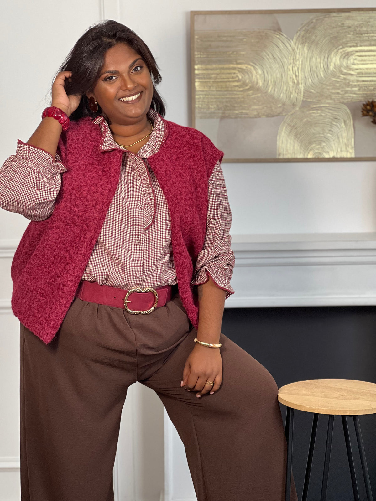 Chemise bordeaux à motifs grande taille : Angelia