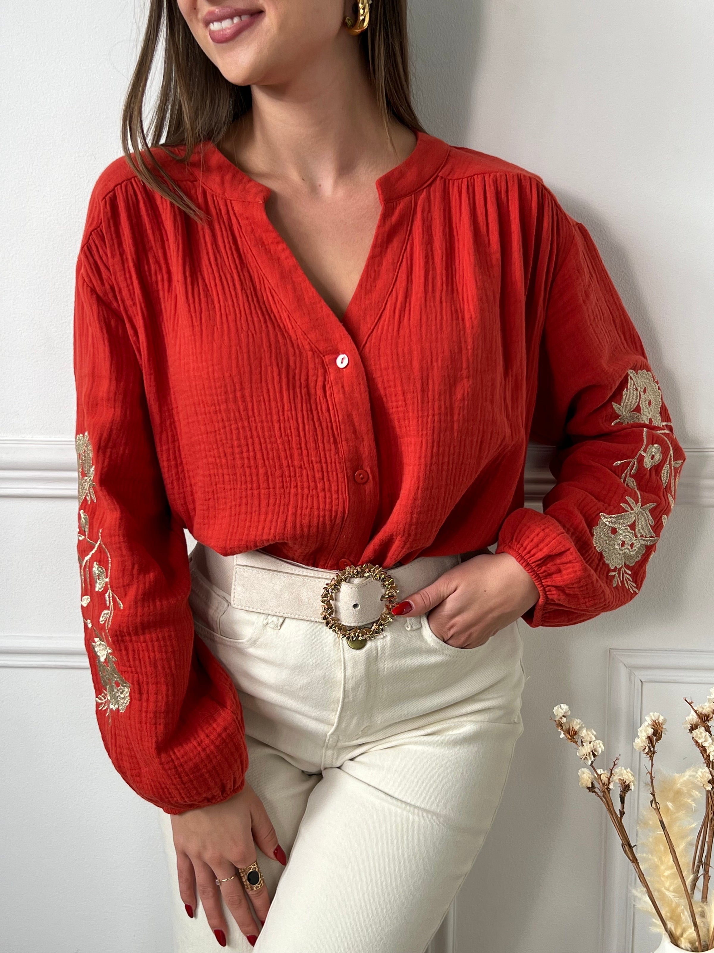 Chemise Orange À Liens Noués Autour De La Taille | Tops | PLT FR Chemise Orange À Liens Noués Autour De La Taille | Tops | PLT FR