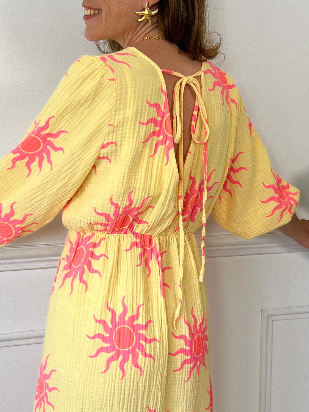 Robe longue en gaze de coton jaune : Neomy