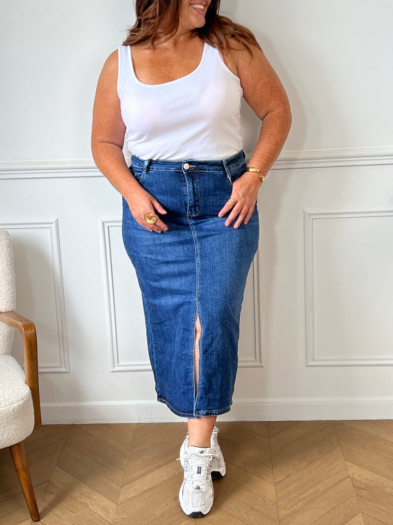 Jupe longue bleu foncé en jean : Amber