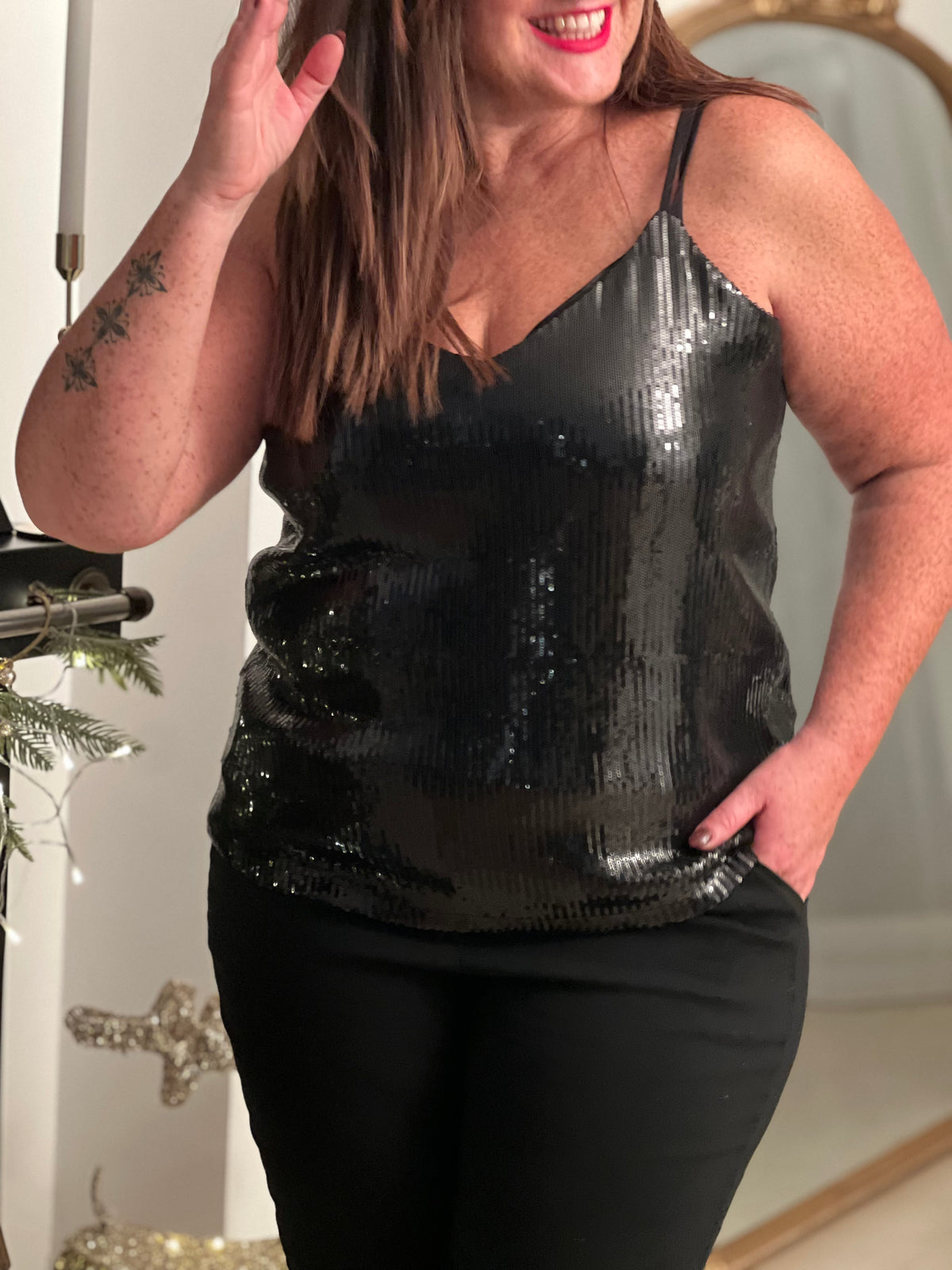Top noir à sequins Curve : Anycia