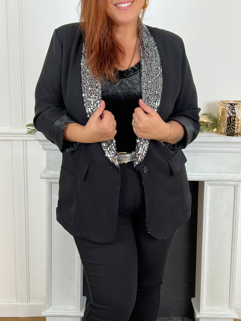 Blazer grande taille femme noir avec epaulettes Loicia