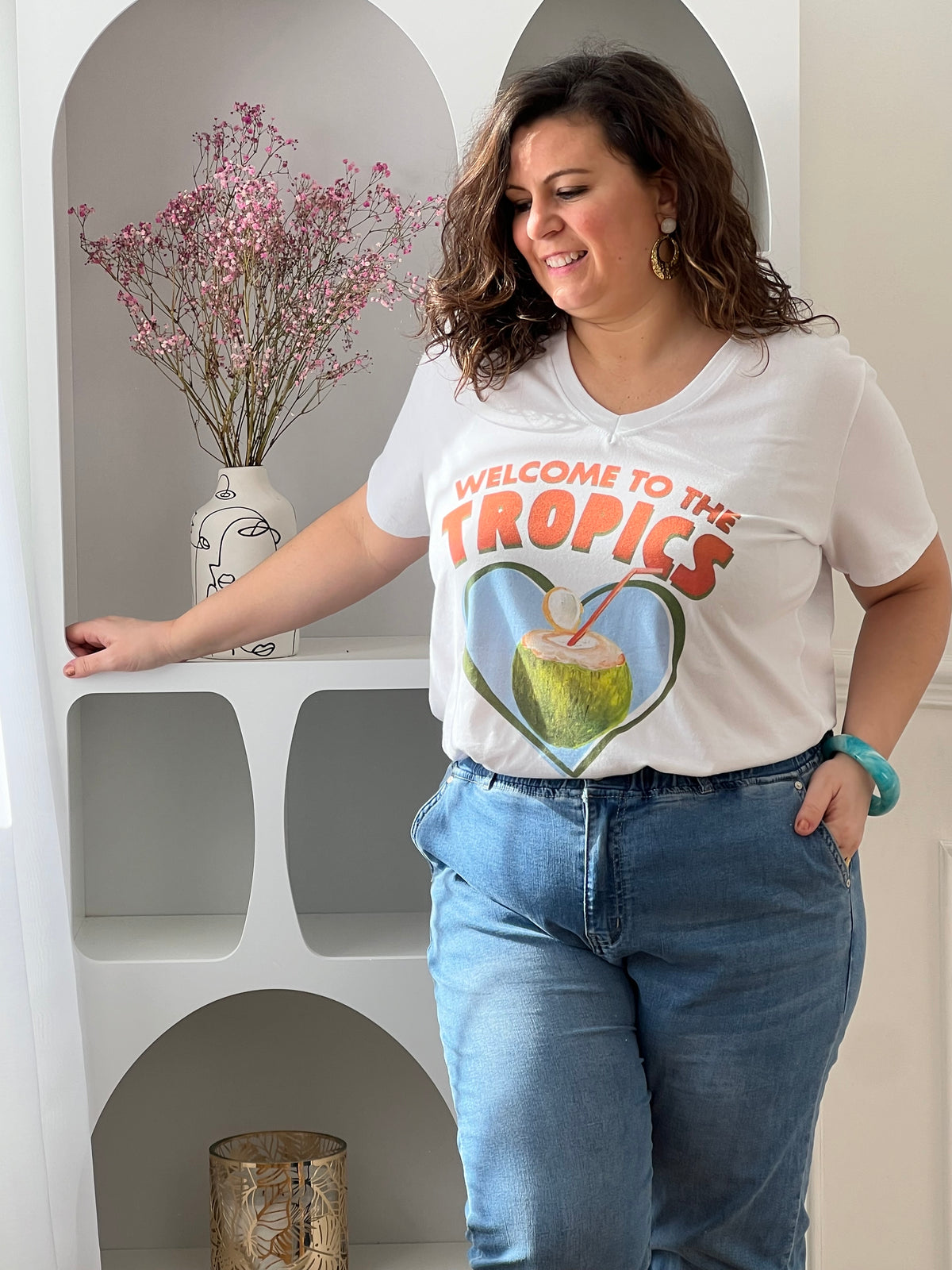 Ecru oversized T-shirt: Tropics