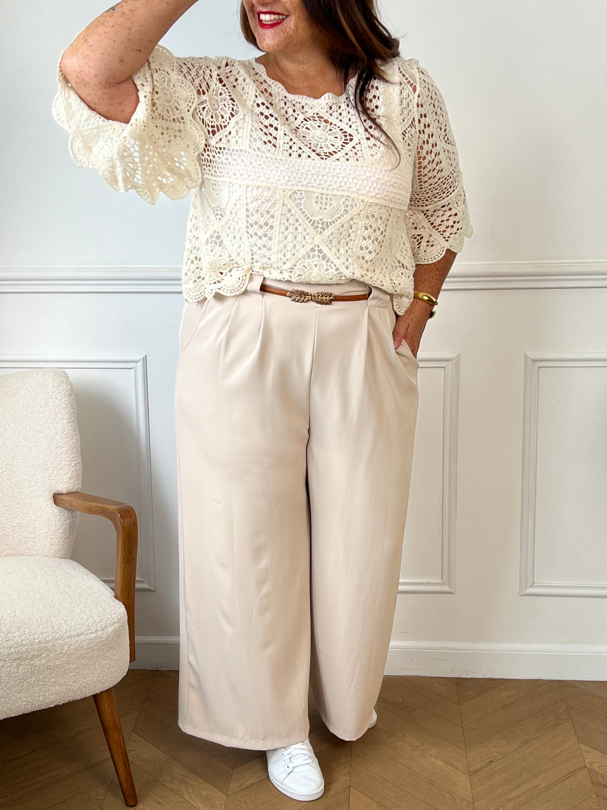 Pantalon beige coupe droite : Elie