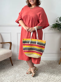 Langes Kleid aus Baumwollgaze in Terrakotta: Roane