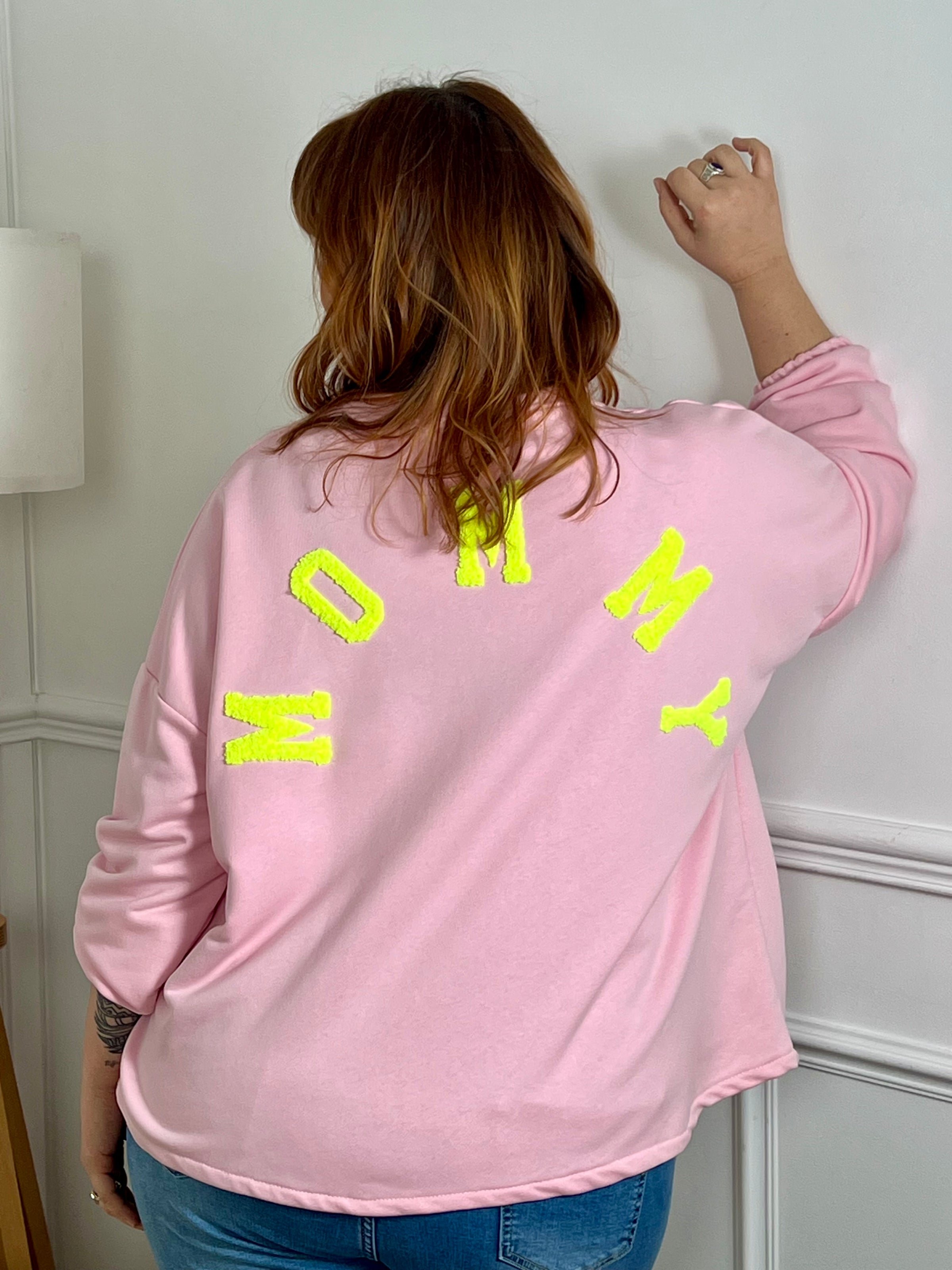 Pull rose en coton grande taille : Mommy