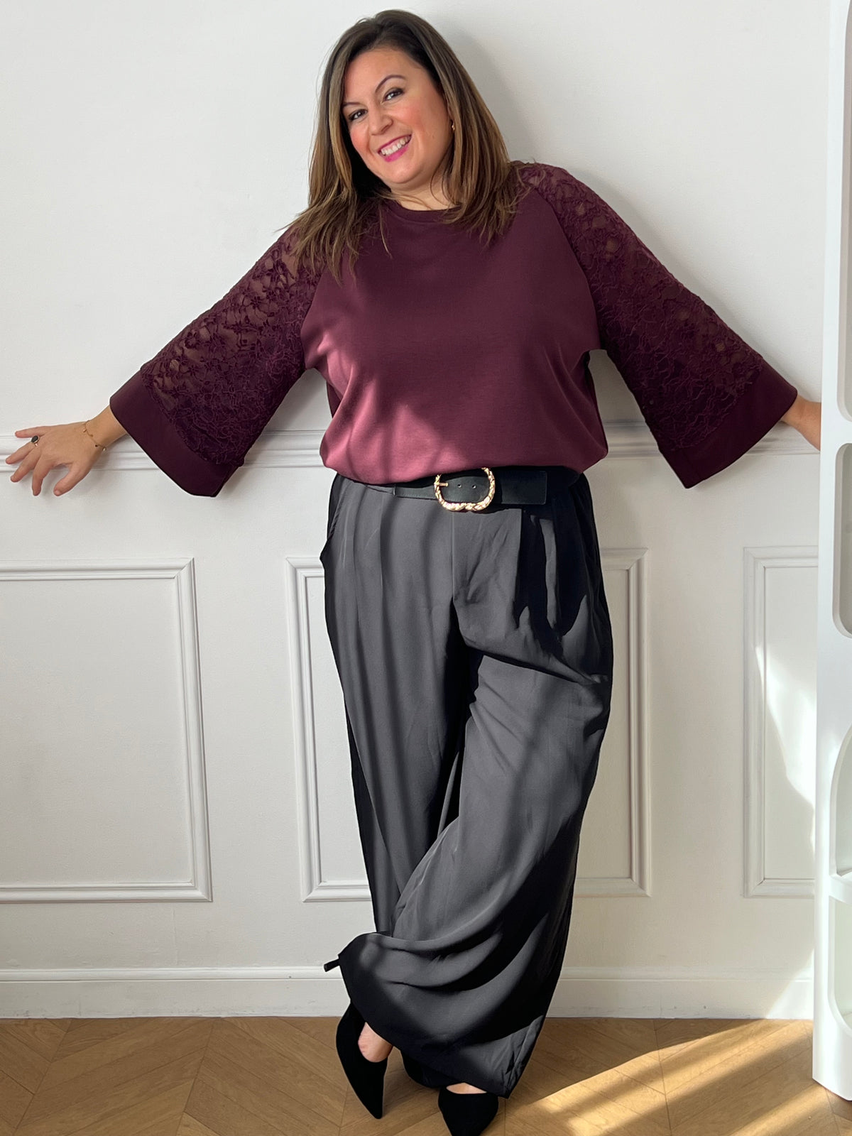 Pull prune avec dentelle grande taille : Alec